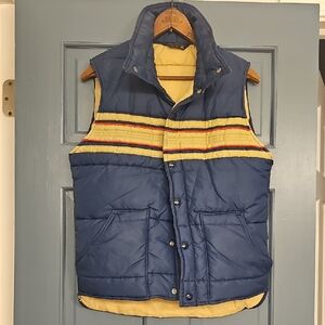 Vintage Vest Puffy JCPenney Navy Red Tan xsmall Men Women Retro